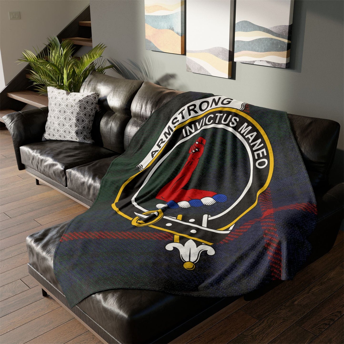 Home Decor 60" × 80" Armstrong Clan Crest Tartan Scottish Throw Blanket