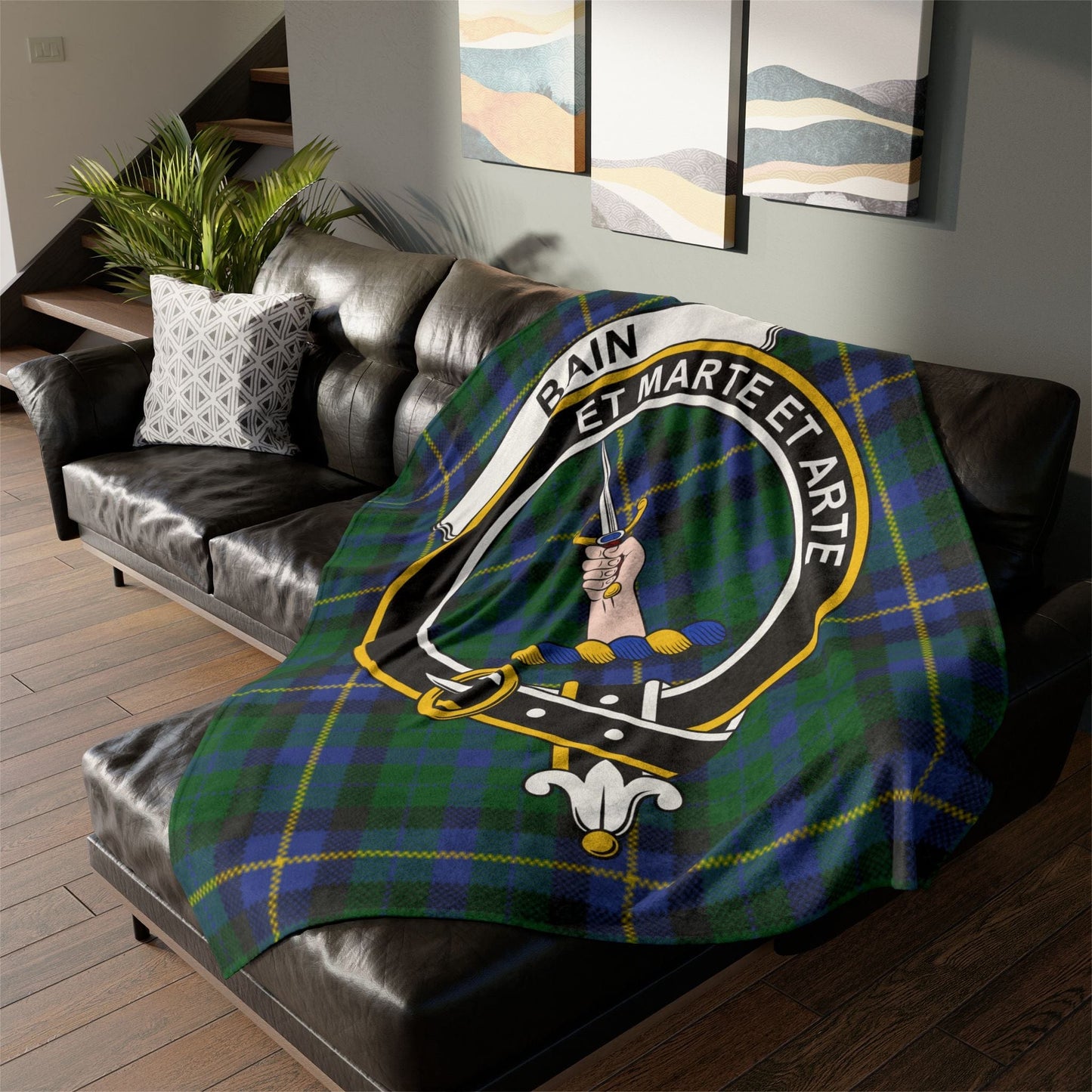 Home Decor 60" × 80" Bain Clan Crest Tartan Scottish Throw Blanket