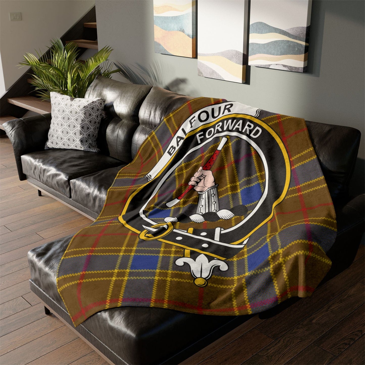 Home Decor 60" × 80" Balfour Clan Crest Tartan Scottish Throw Blanket