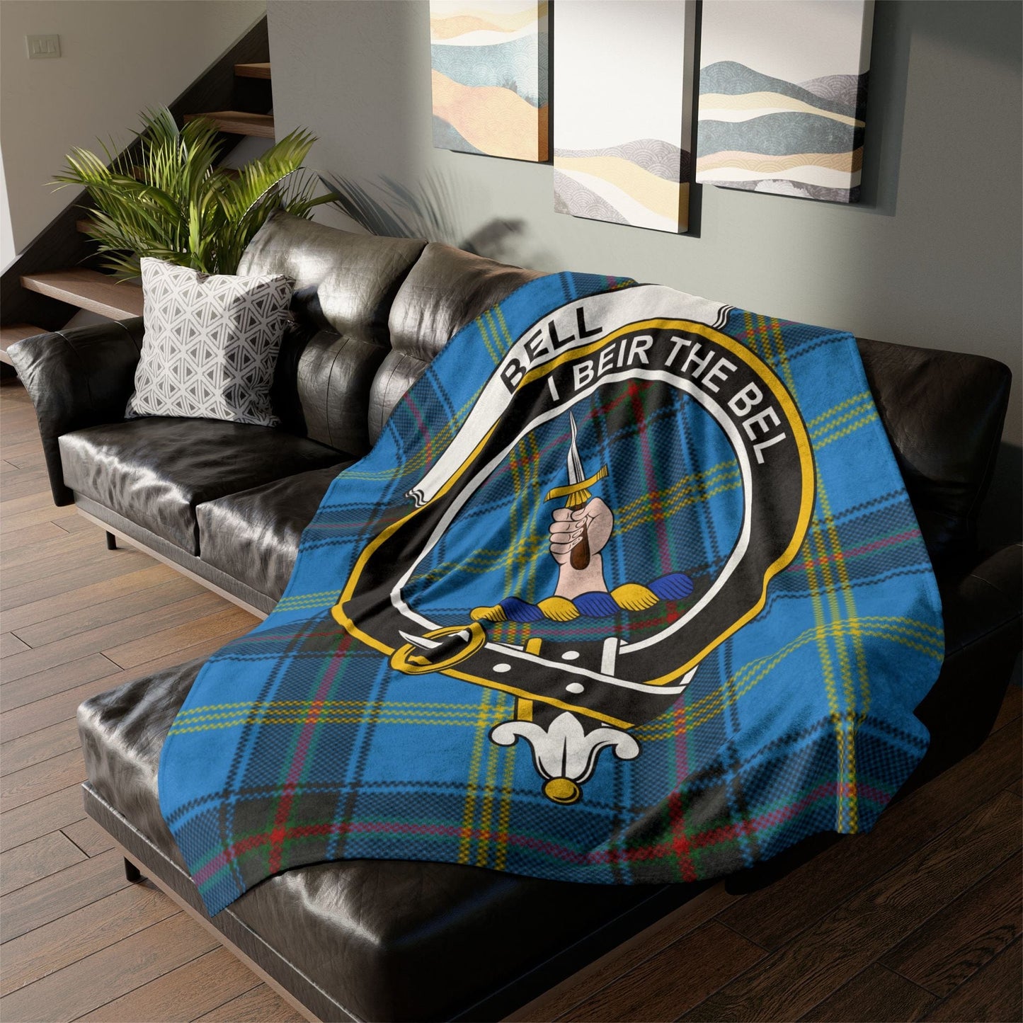 Home Decor 60" × 80" Bell Clan Crest Tartan Scottish Throw Blanket