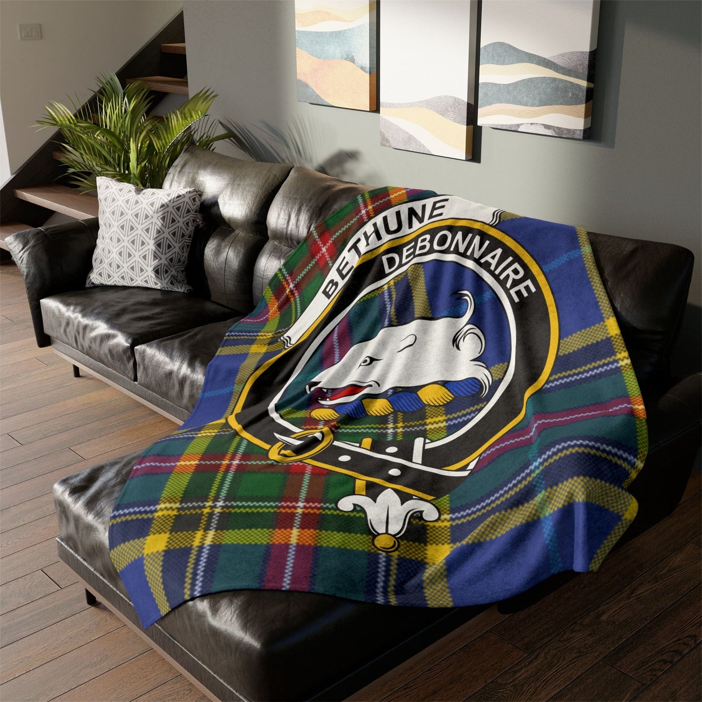 Home Decor 60" × 80" Bethune Clan Crest Tartan Scottish Throw Blanket