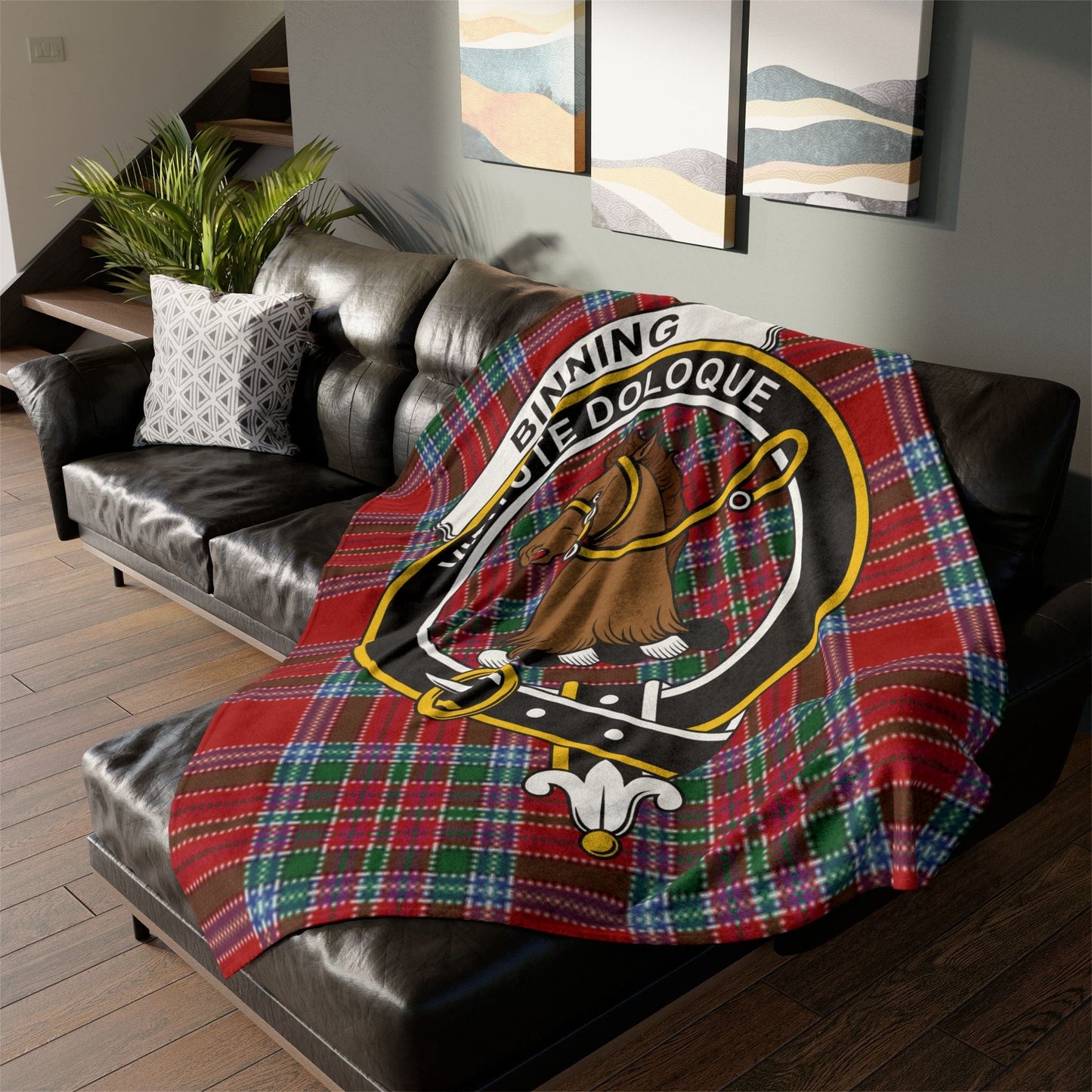 Home Decor 60" × 80" Binning Clan Crest Tartan Scottish Throw Blanket