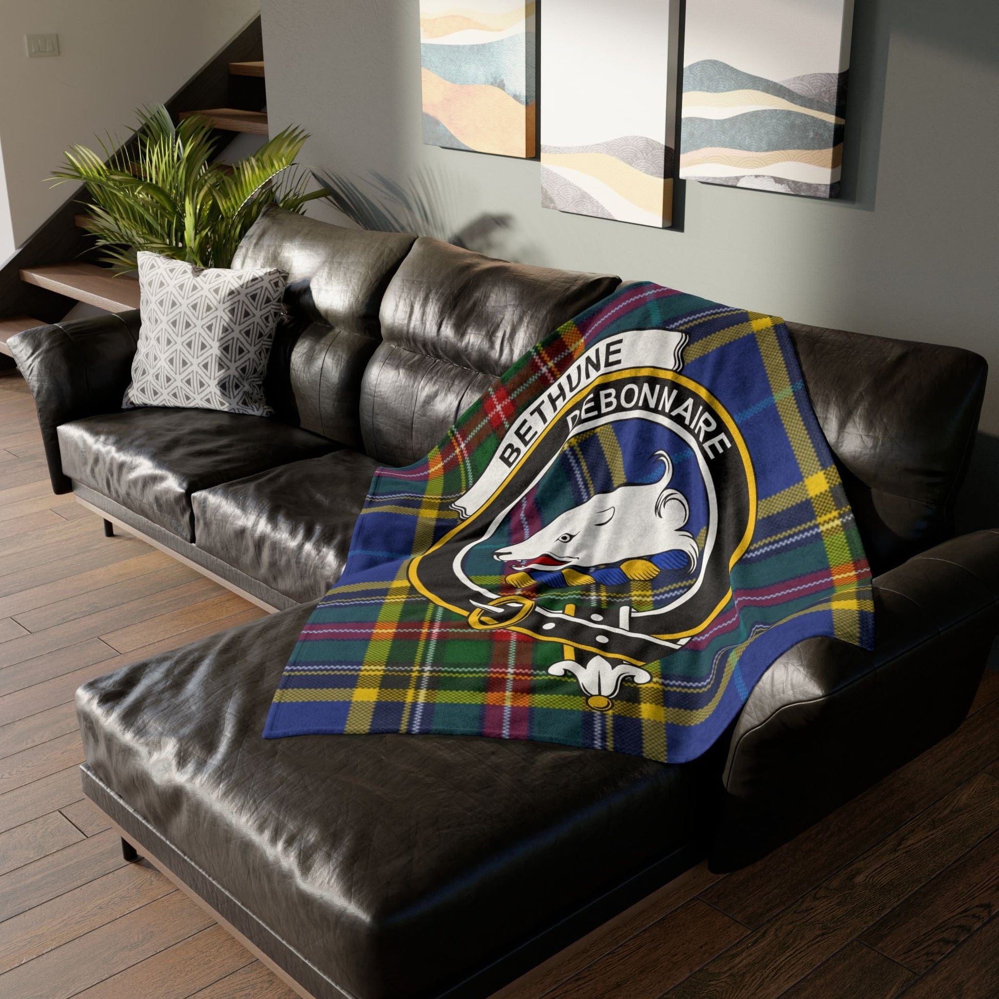 Home Decor Bethune Clan Crest Tartan Scottish Throw Blanket