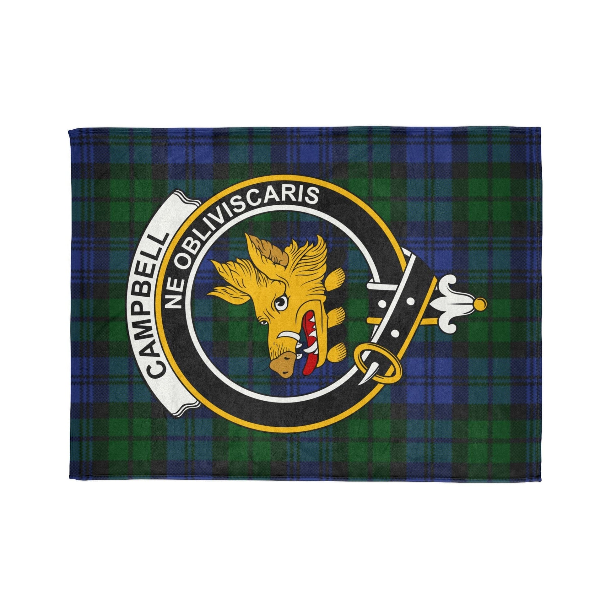 Home Decor Clan Campbell Tartan Crest Blanket - Soft Tartan Fleece, 3 Sizes Available