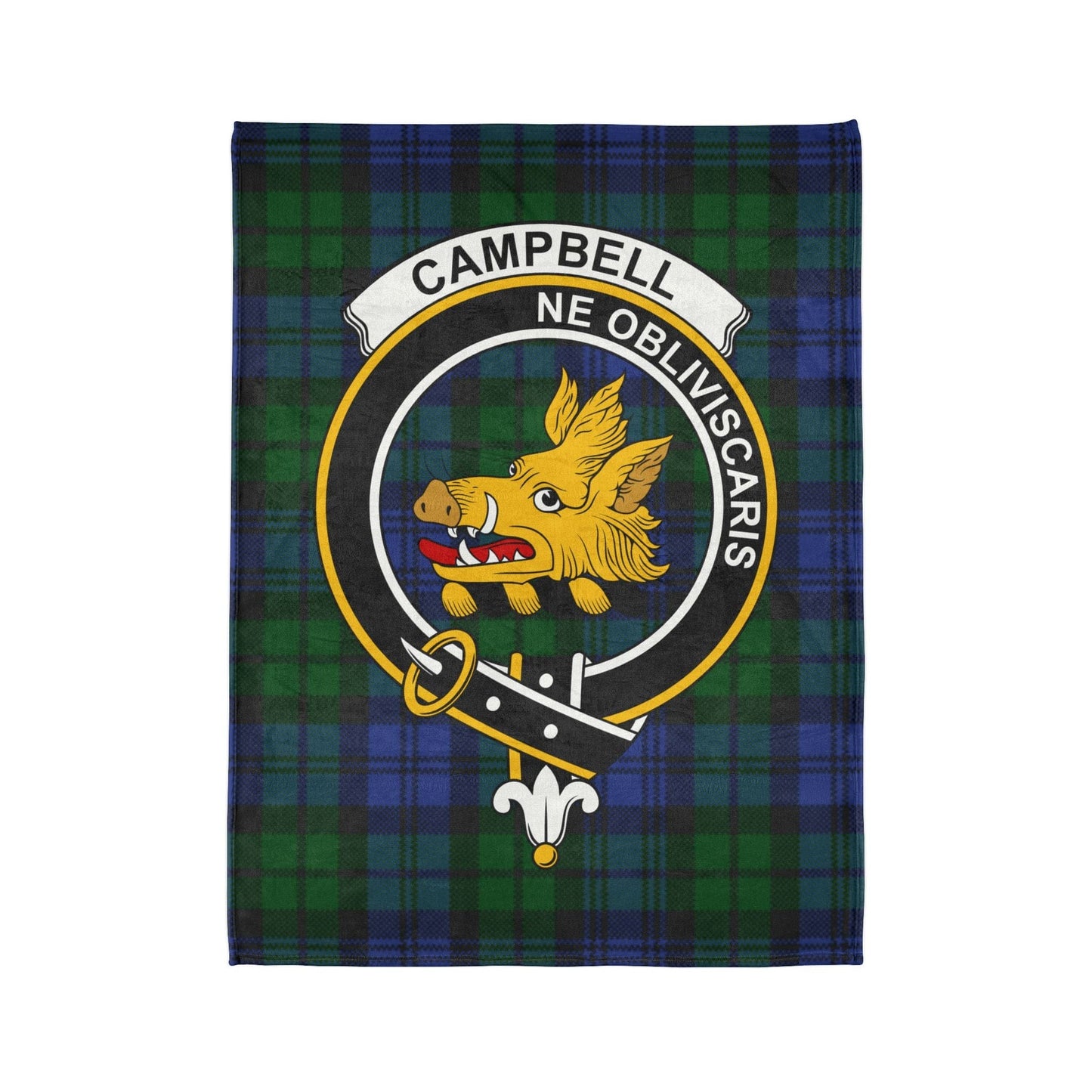 Home Decor Clan Campbell Tartan Crest Blanket - Soft Tartan Fleece, 3 Sizes Available