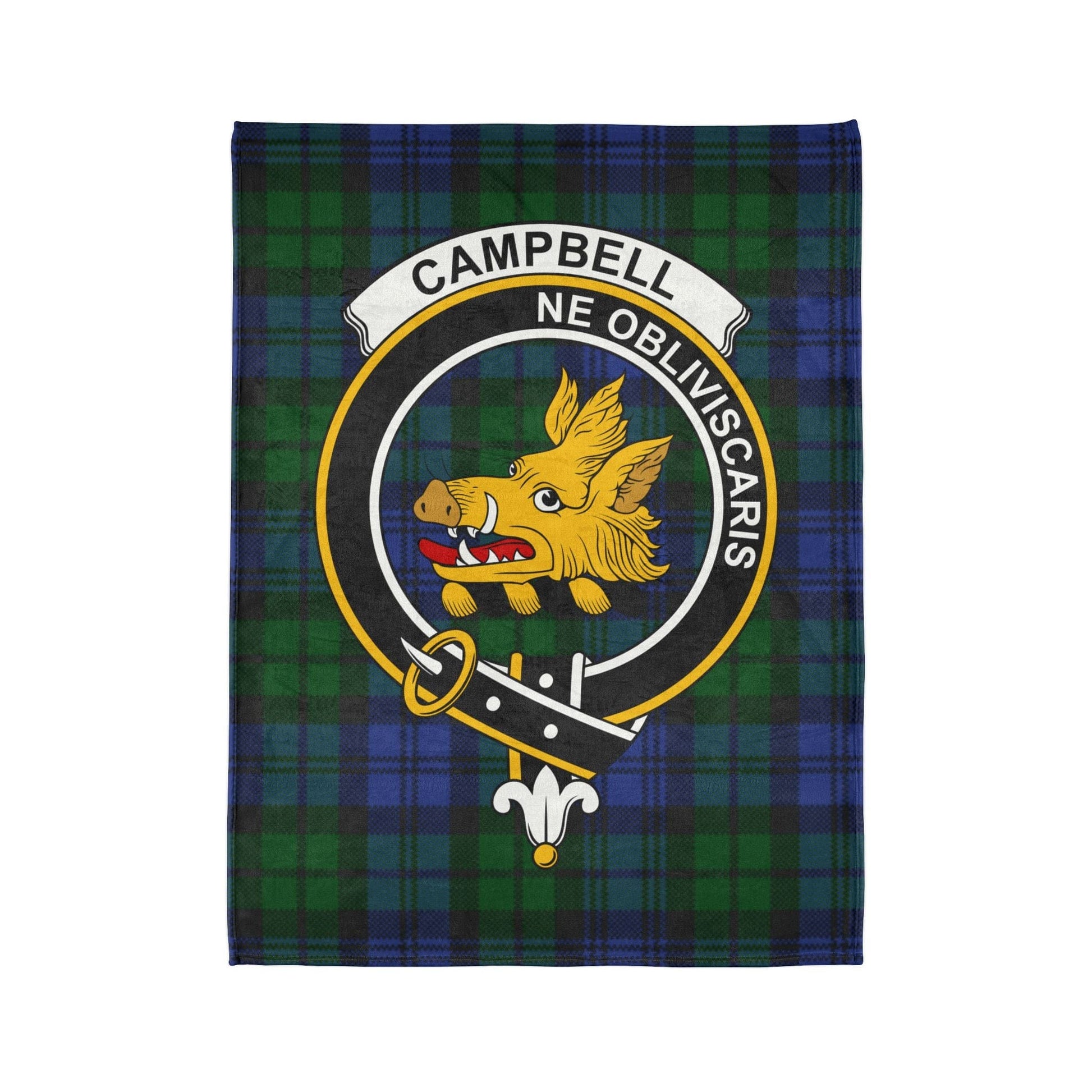 Home Decor Clan Campbell Tartan Crest Blanket - Soft Tartan Fleece, 3 Sizes Available