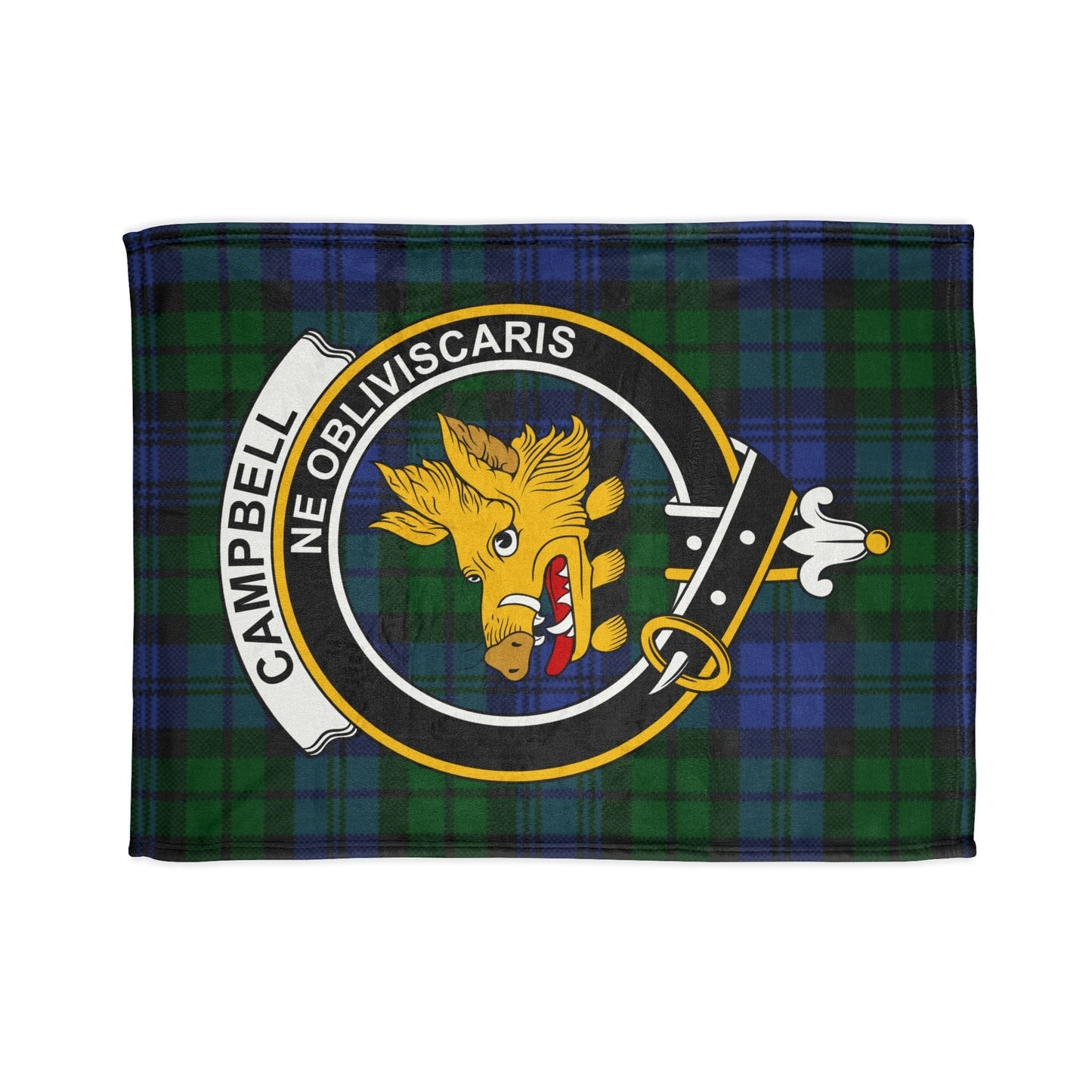 Home Decor Clan Campbell Tartan Crest Blanket - Soft Tartan Fleece, 3 Sizes Available