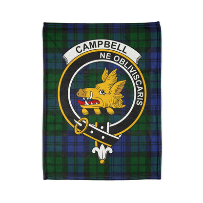 Home Decor Clan Campbell Tartan Crest Blanket - Soft Tartan Fleece, 3 Sizes Available