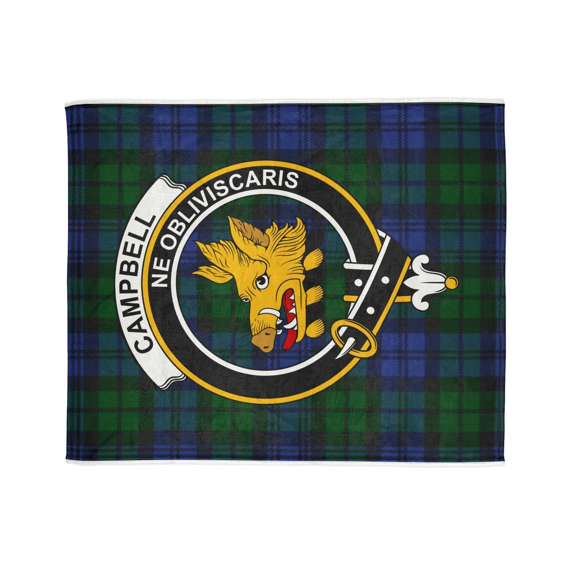 Home Decor Clan Campbell Tartan Crest Blanket - Soft Tartan Fleece, 3 Sizes Available