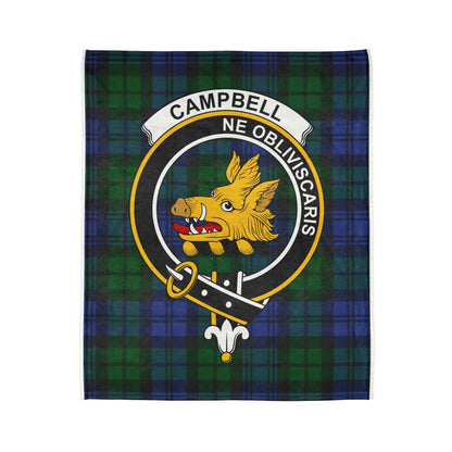 Home Decor Clan Campbell Tartan Crest Blanket - Soft Tartan Fleece, 3 Sizes Available