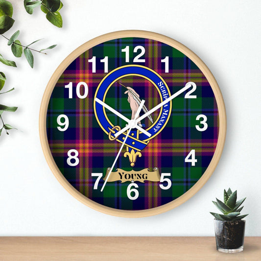 Clan Young Scottish Tartan Wall Clock - Celtic Ancestry Gifts