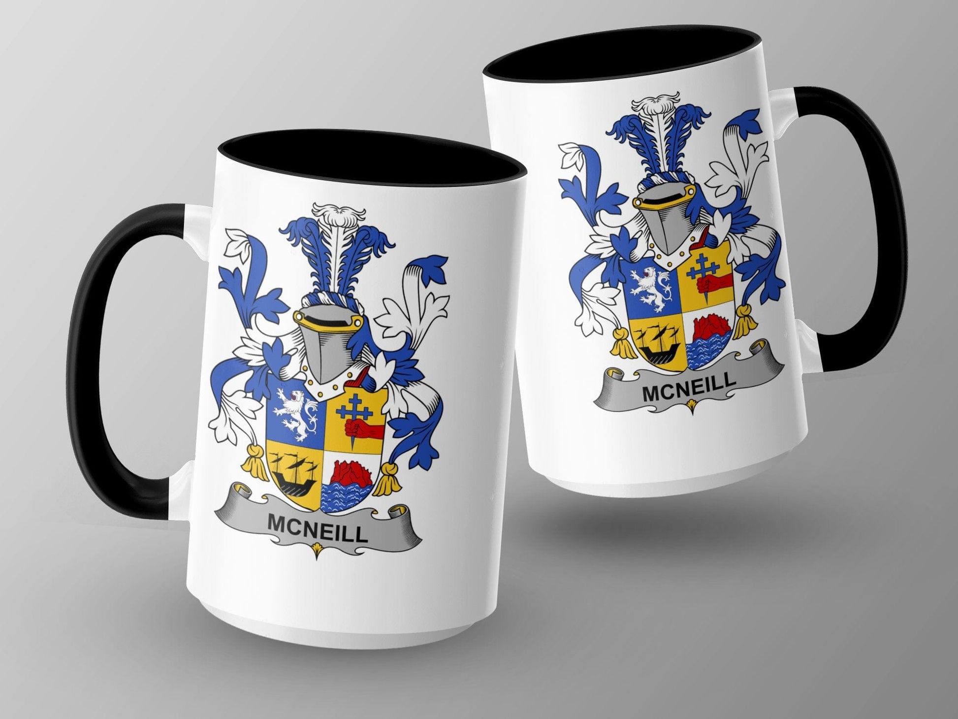 McNeill Family Crest Mug, Heraldry Coffee Cup, Ancestral Name Gift