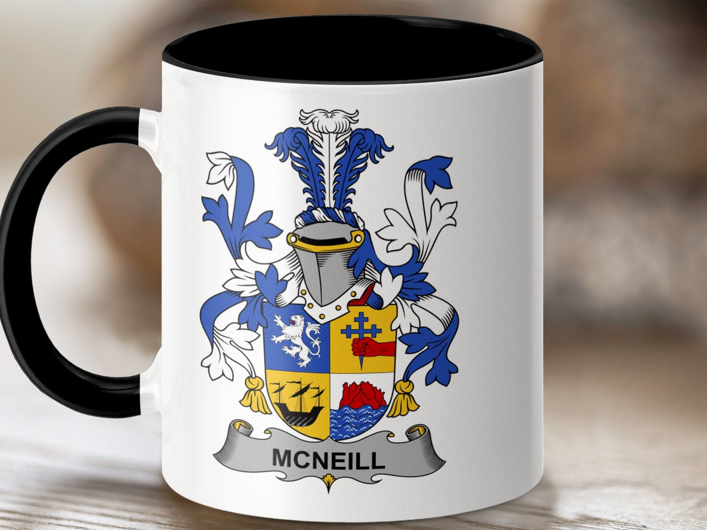 McNeill Family Crest Mug, Heraldry Coffee Cup, Ancestral Name Gift