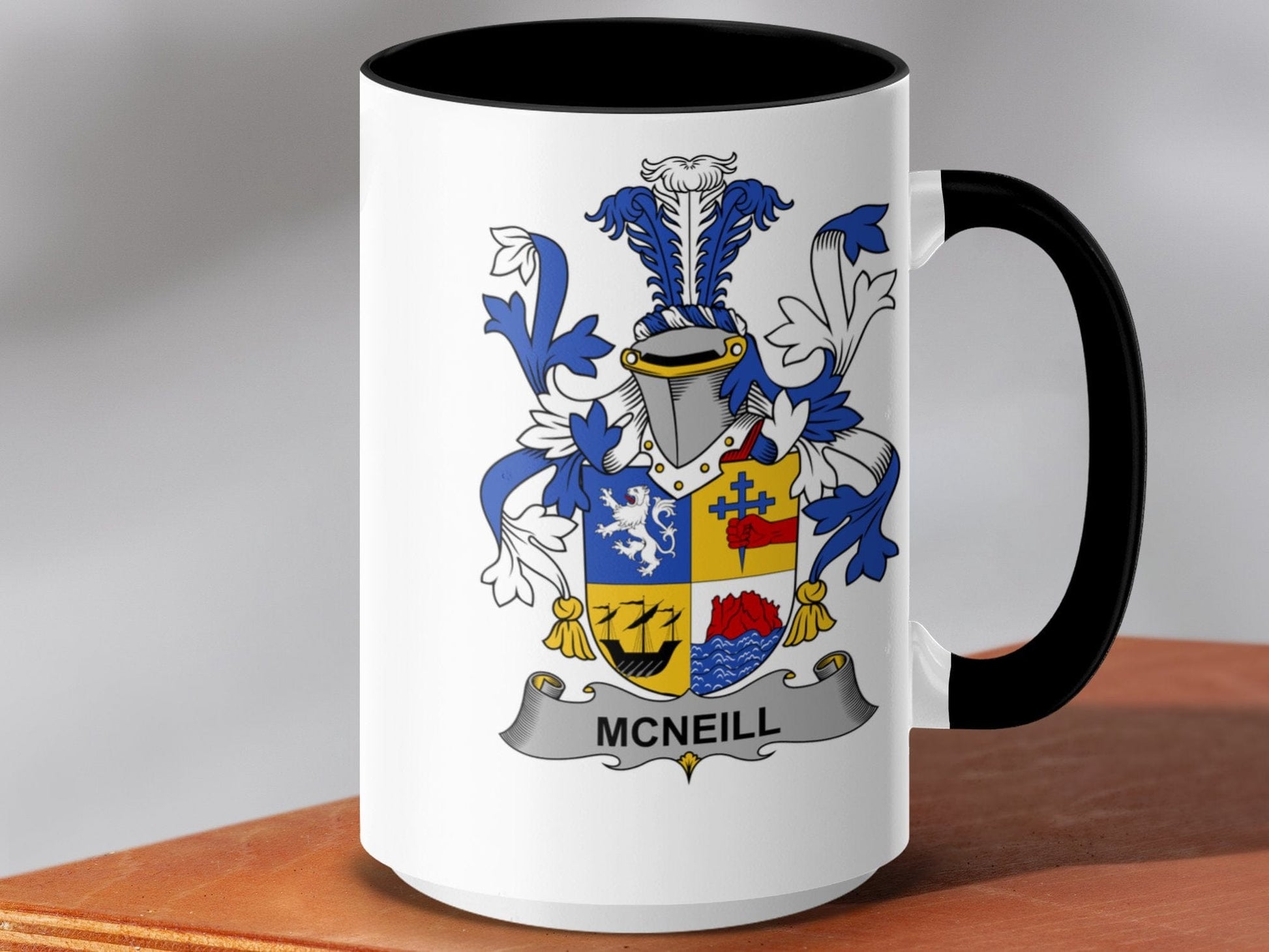 McNeill Family Crest Mug, Heraldry Coffee Cup, Ancestral Name Gift