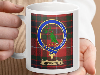 Physical Item 11oz / 11oz / White Abernethy Clan Scottish Tartan Crest Mug