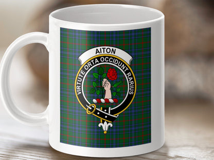 Physical Item 11oz / 11oz / White Aiton Clan Scottish Tartan Crest Mug