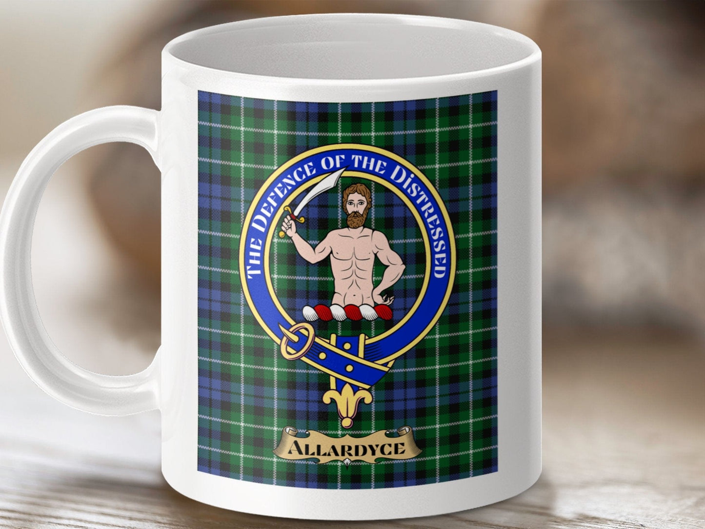 Physical Item 11oz / 11oz / White Allardyce Clan Scottish Tartan Crest Mug