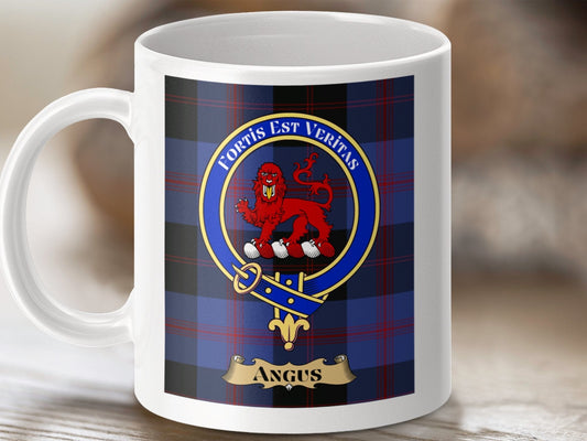 Physical Item 11oz / 11oz / White Angus Clan Scottish Tartan Crest Mug