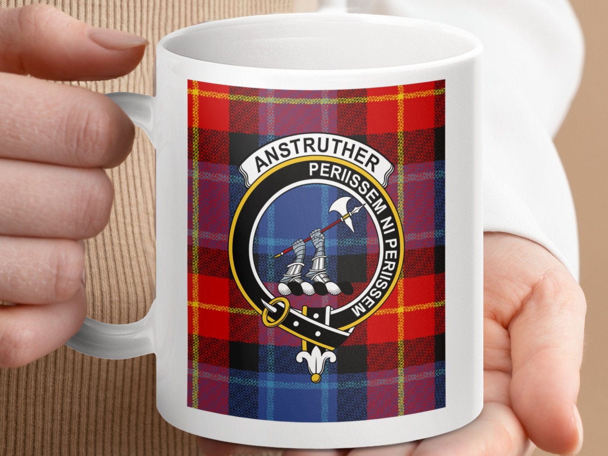 Physical Item 11oz / 11oz / White Anstruther Clan Scottish Tartan Crest Mug