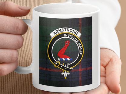 Physical Item 11oz / 11oz / White Armstrong Clan Scottish Tartan Crest Mug