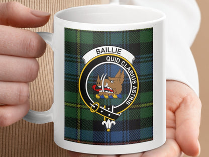 Physical Item 11oz / 11oz / White Baillie Clan Scottish Tartan Crest Mug