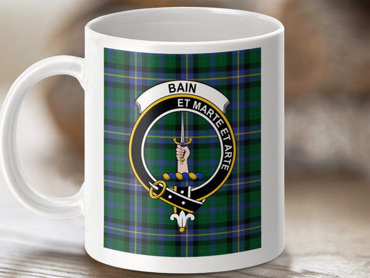 Physical Item 11oz / 11oz / White Bain Clan Scottish Tartan Crest Mug