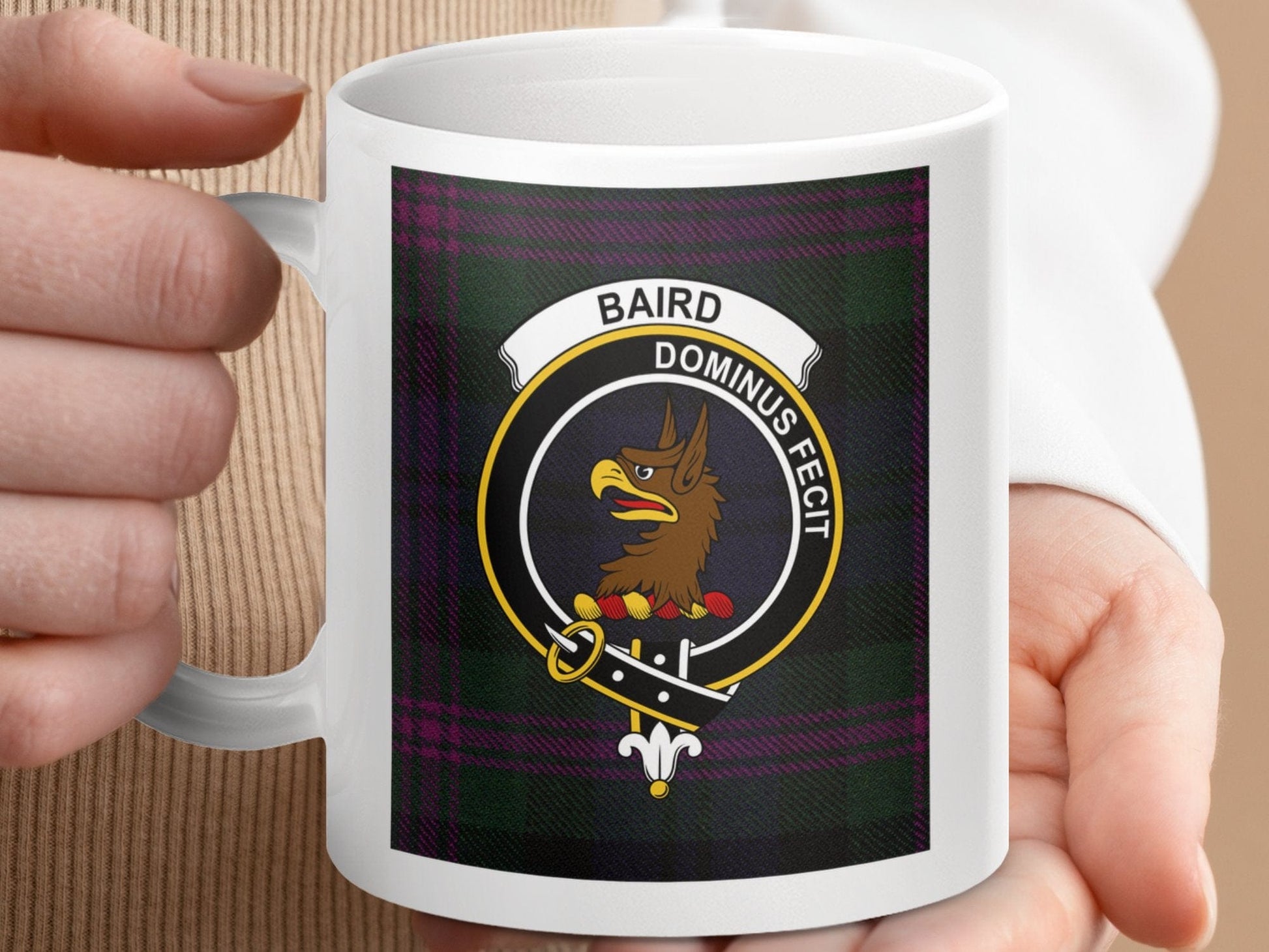 Physical Item 11oz / 11oz / White Baird Clan Scottish Tartan Crest Mug