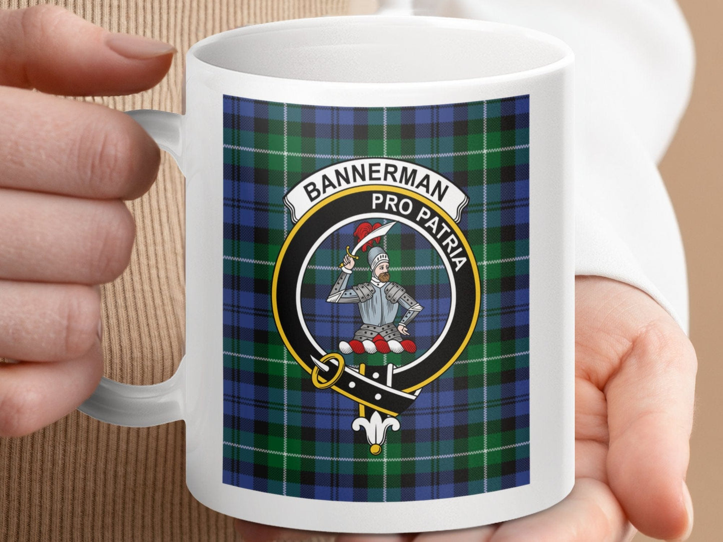 Physical Item 11oz / 11oz / White Bannerman Clan Scottish Tartan Crest Mug