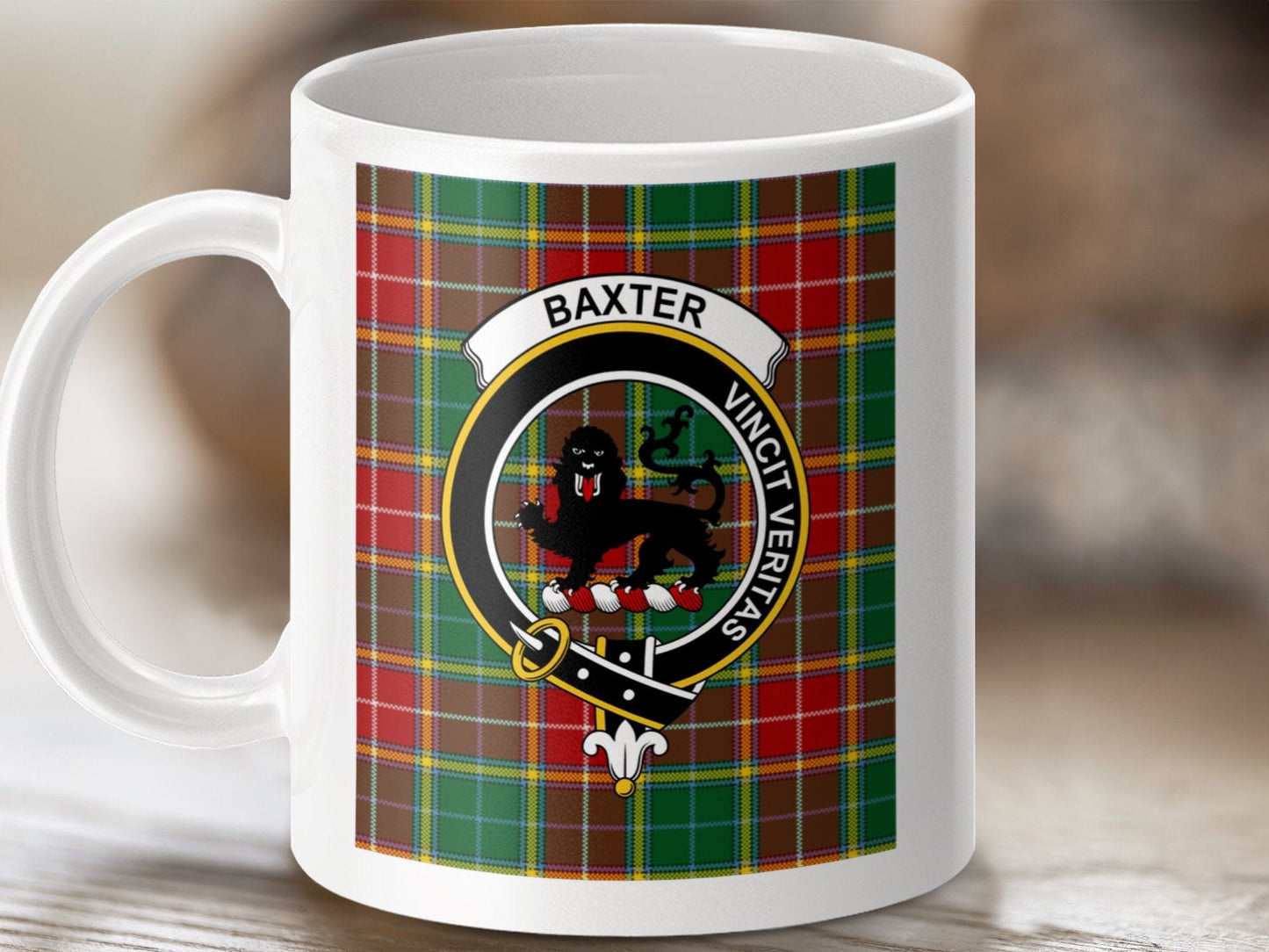 Physical Item 11oz / 11oz / White Baxter Clan Scottish Tartan Crest Mug