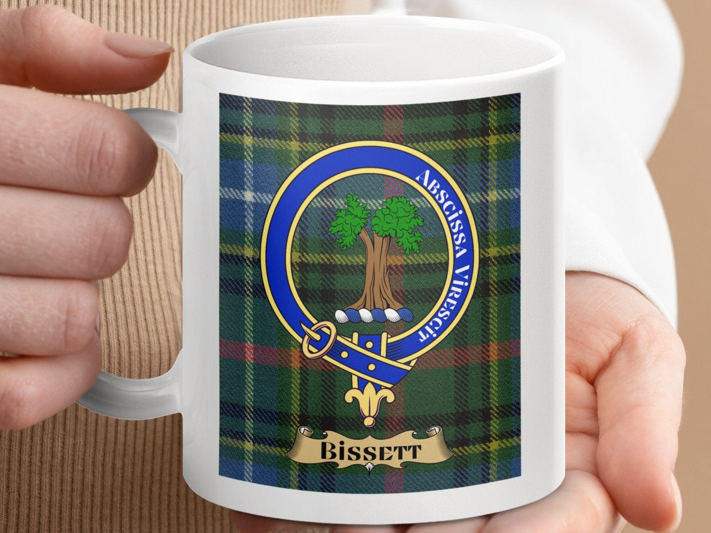 Physical Item 11oz / 11oz / White Bissett Clan Scottish Tartan Crest Mug