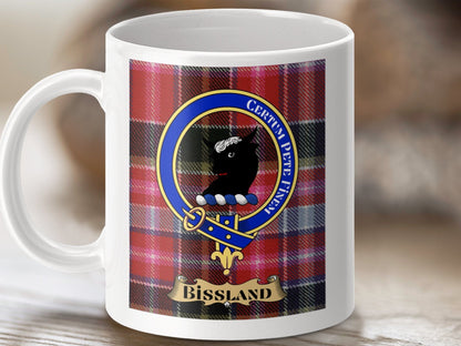 Physical Item 11oz / 11oz / White Bissland Certum Pete Finem Scottish Clan Tartan Mug