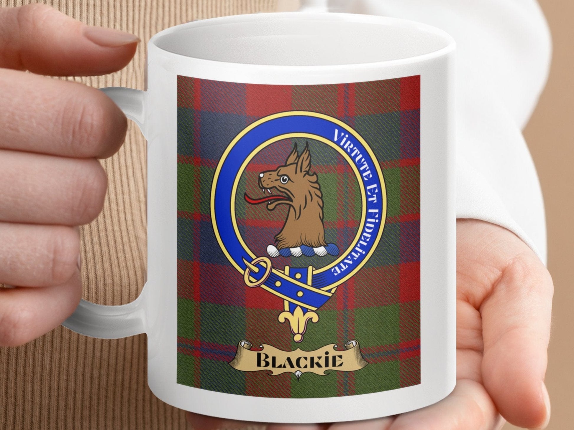 Physical Item 11oz / 11oz / White Blackie Clan Scottish Tartan Crest Mug