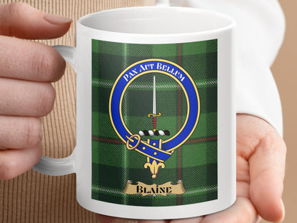 Physical Item 11oz / 11oz / White Blaine Clan Scottish Tartan Crest Mug