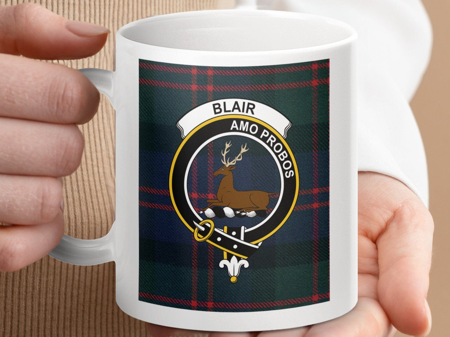 Physical Item 11oz / 11oz / White Blair Clan Scottish Tartan Crest Mug