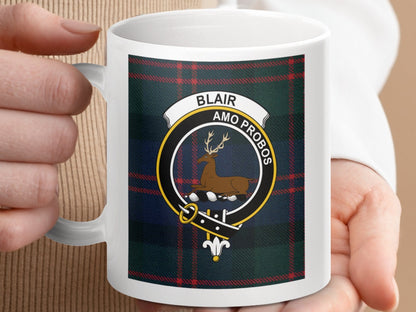 Physical Item 11oz / 11oz / White Blair Clan Scottish Tartan Crest Mug