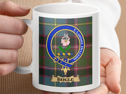 Physical Item 11oz / 11oz / White Bogle Clan Scottish Tartan Crest mug