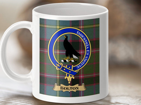 Physical Item 11oz / 11oz / White Bolton Clan Scottish Tartan Crest Mug