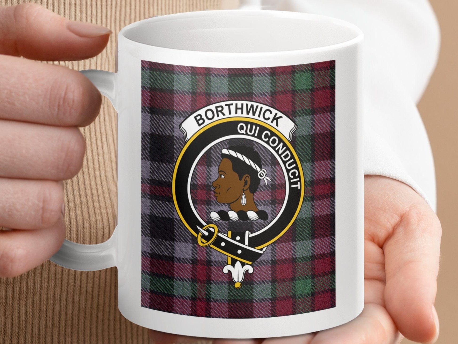 Physical Item 11oz / 11oz / White Borthwick Clan Scottish Tartan Crest Mug