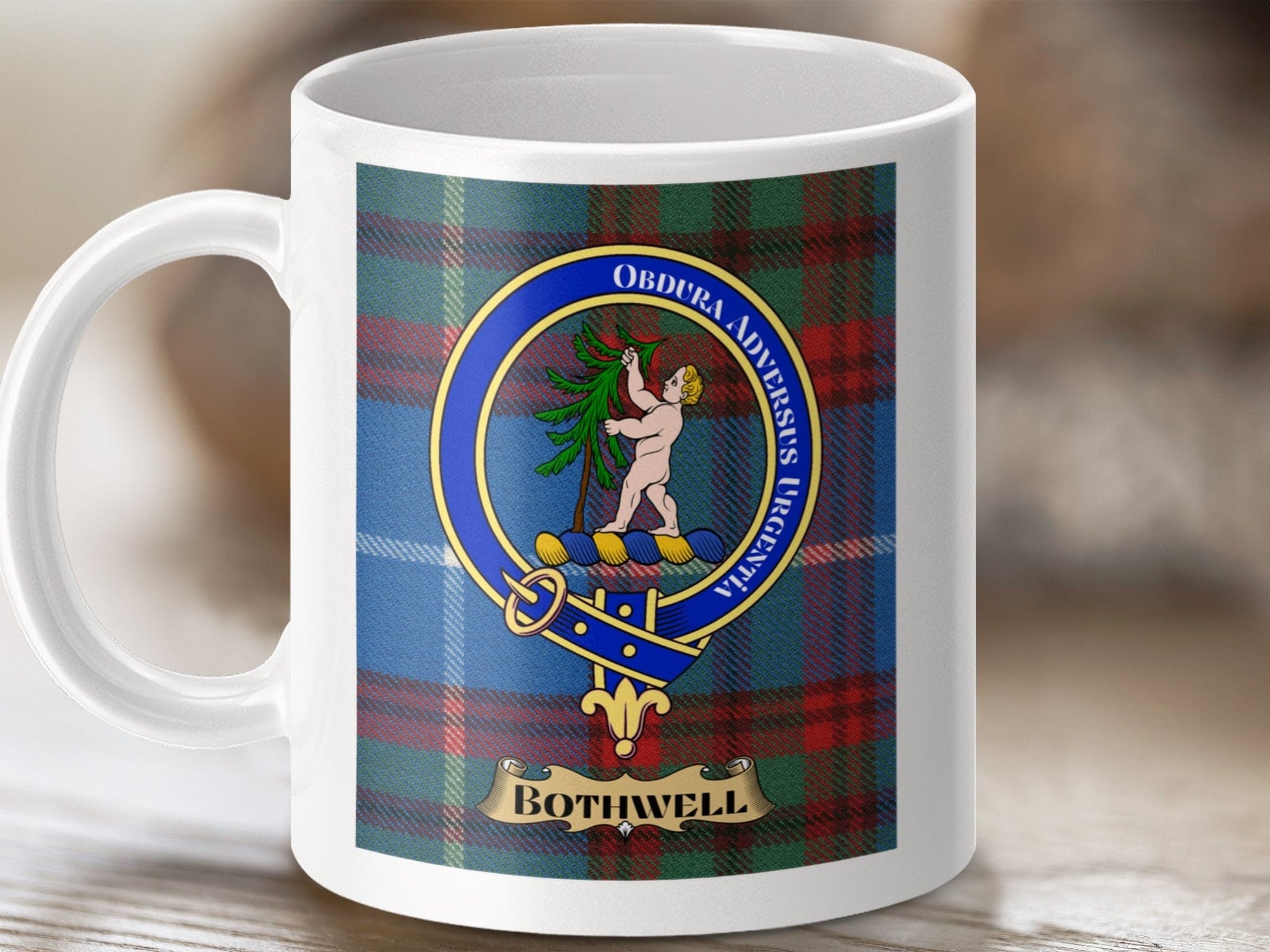 Physical Item 11oz / 11oz / White Bothwell Clan Scottish Tartan Crest Mug