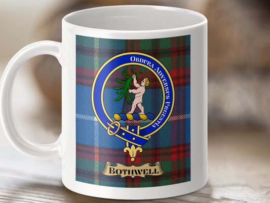 Physical Item 11oz / 11oz / White Bothwell Clan Scottish Tartan Crest Mug