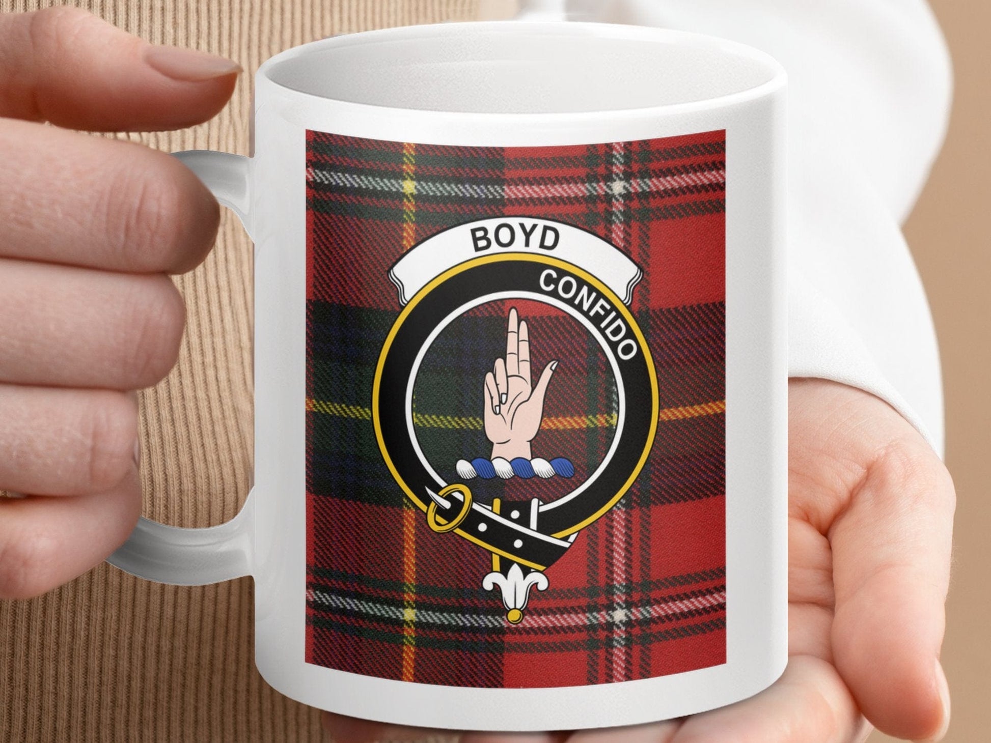 Physical Item 11oz / 11oz / White Boyd Clan Scottish Tartan Confido Coffee Mug