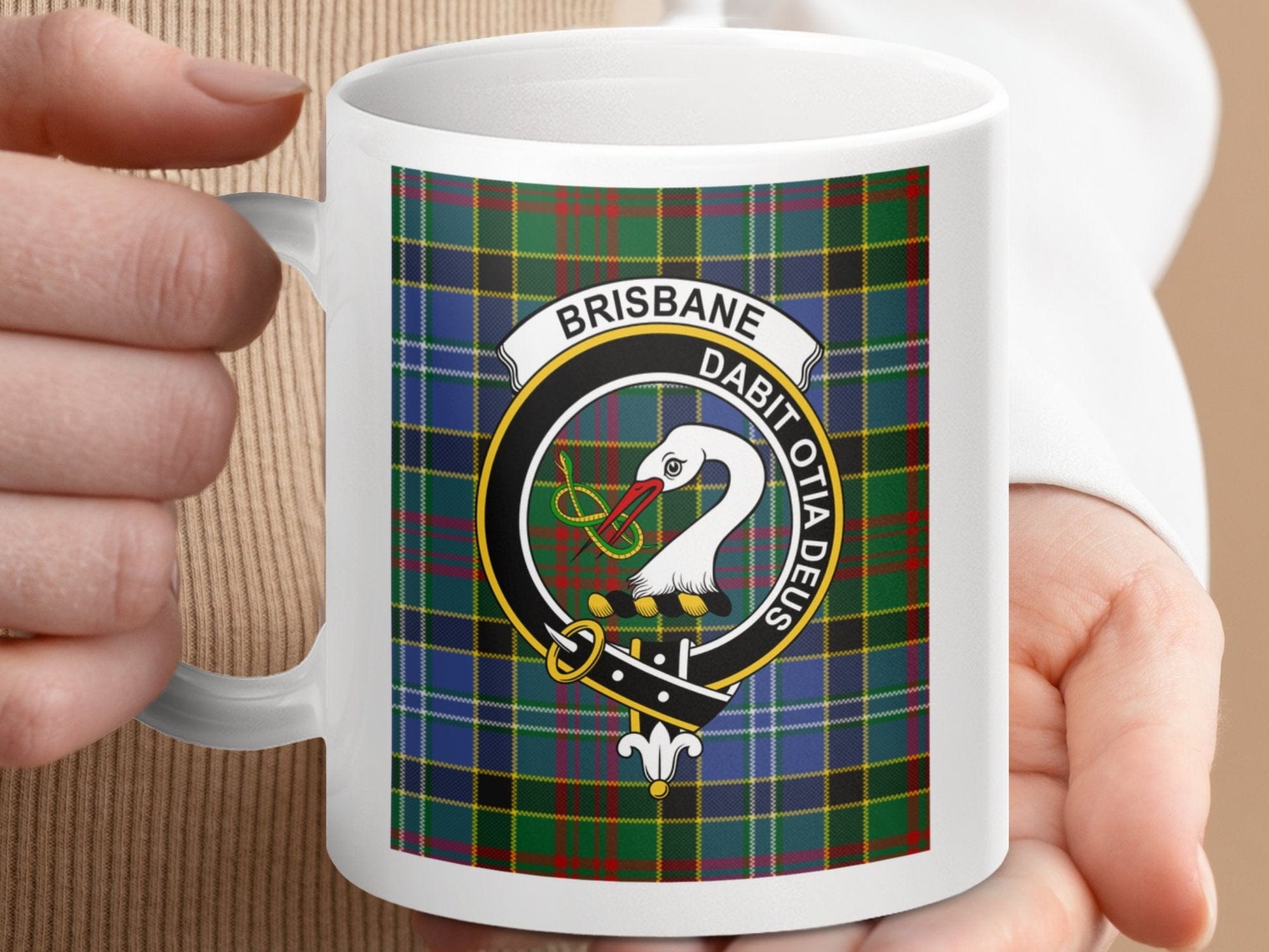 Physical Item 11oz / 11oz / White Brisbane Clan Scottish Tartan Crest Mug