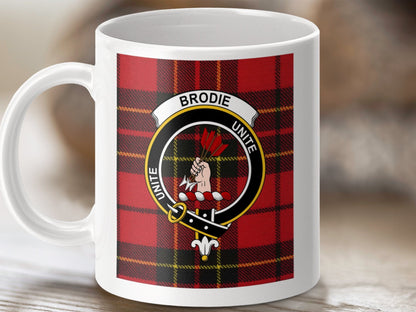 Physical Item 11oz / 11oz / White Brodie Clan Scottish Tartan Crest Unite Mug