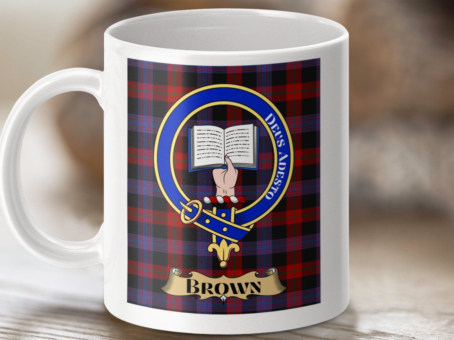 Physical Item 11oz / 11oz / White Brown Clan Scottish Tartan Crest Mug