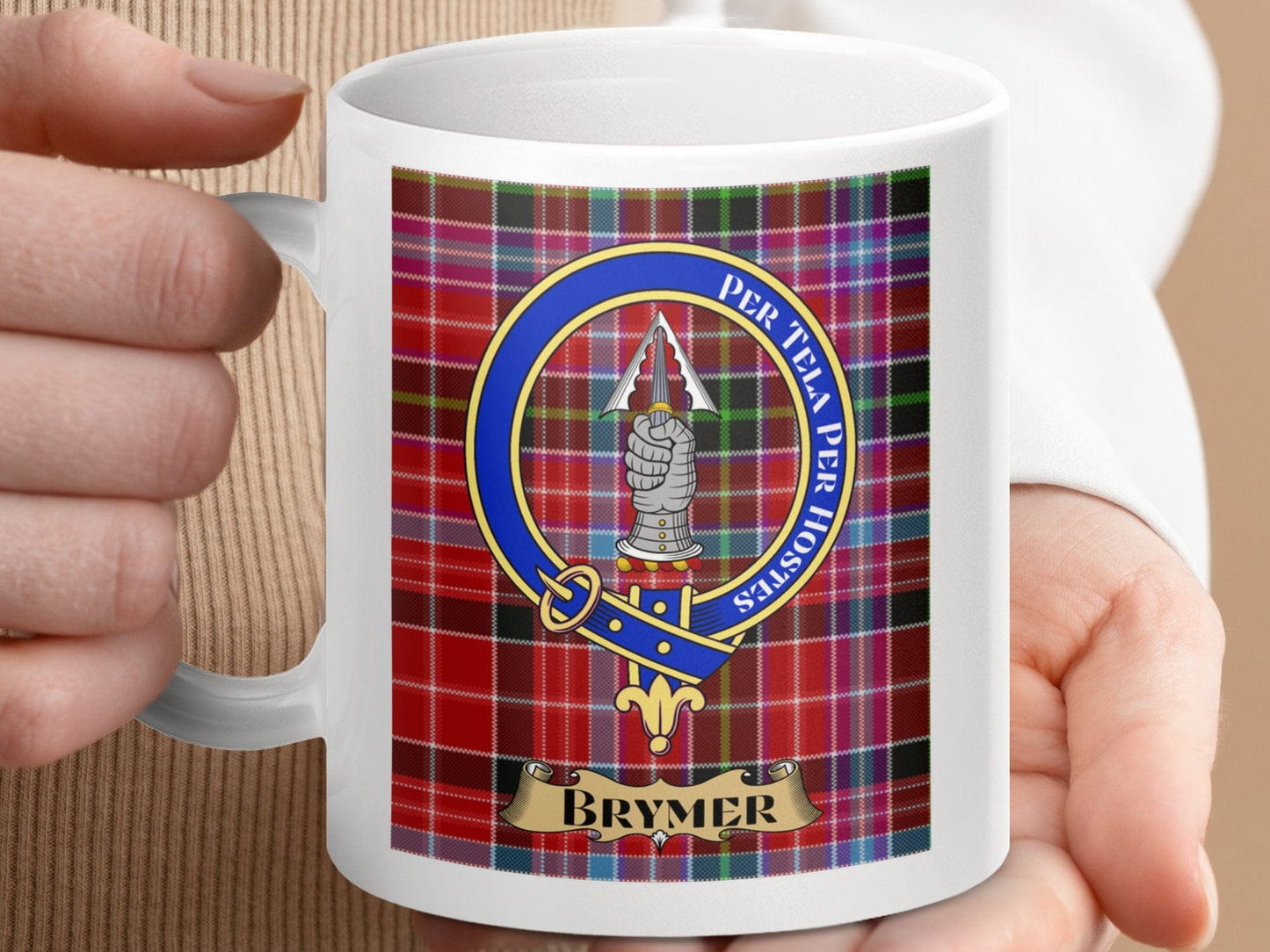 Physical Item 11oz / 11oz / White Brymer Clan Scottish Tartan Crest Mug