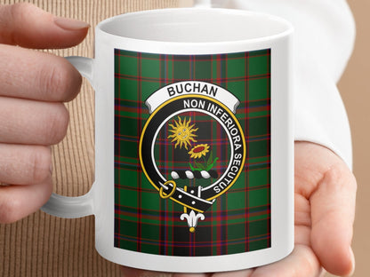 Physical Item 11oz / 11oz / White Buchan Clan Scottish Tartan Crest Mug