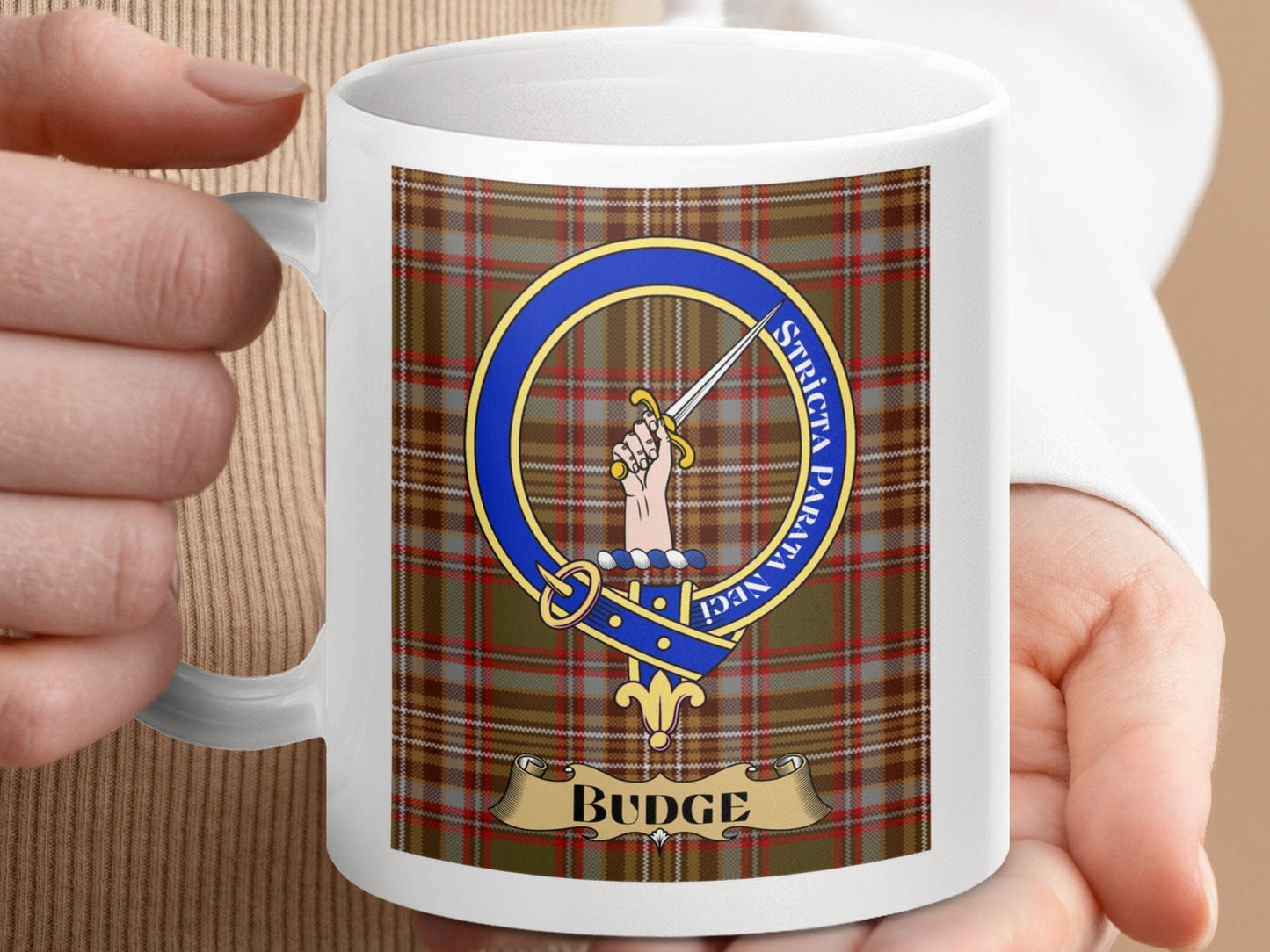 Physical Item 11oz / 11oz / White Budge Clan Scottish Tartan Crest mug