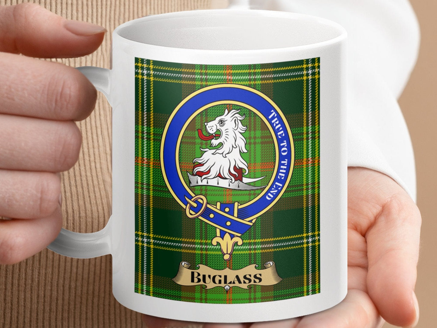 Physical Item 11oz / 11oz / White Buglass Clan True To The End Tartan Mug