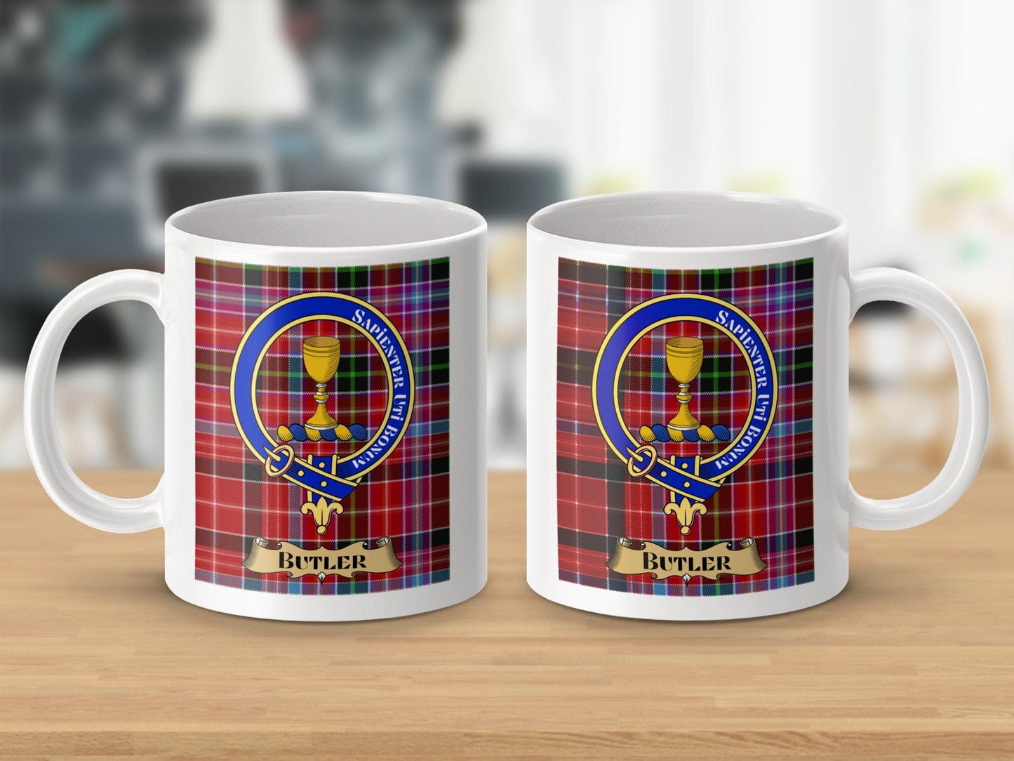 Physical Item 11oz / 11oz / White Butler Clan Scottish Tartan Crest Mug