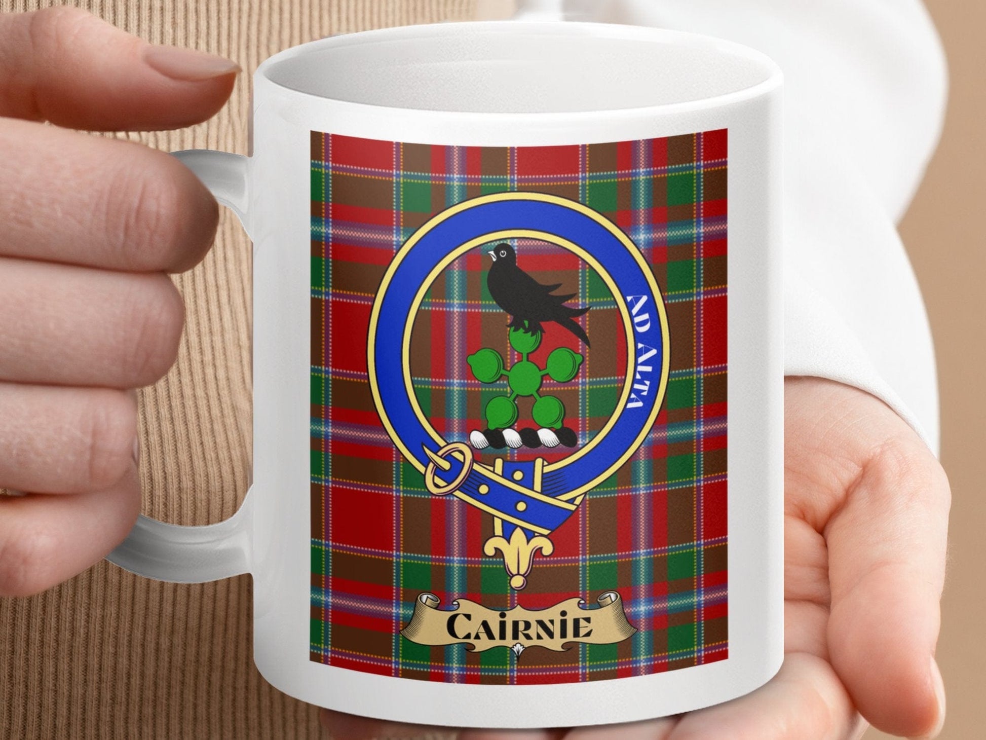 Physical Item 11oz / 11oz / White Cairnie Clan Scottish Tartan Crest Mug